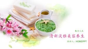 Green powder color female beauty health PPT template