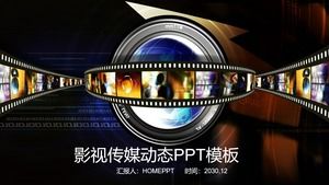 Modello PPT di film e televisione media con sfondo di obiettivo di pellicola