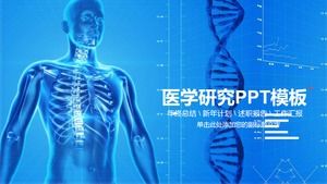 Modelo de ppt de relatório de pesquisa médica de fundo de estrutura humana azul