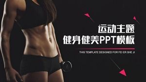 Siyah dinamik fitness vücut geliştirme PPT şablonu