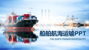 PPT template of nautical transportation on the background of steamship terminal