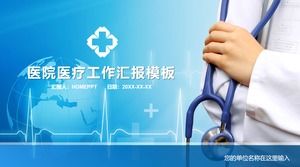 PPT-Vorlage des medizinischen Berichts auf blauem Arzthintergrund