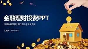 PPT-Vorlage für Finanzinvestitionen und Finanzmanagement des Hintergrunds von Goldmünzenhäusern