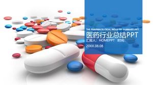 Medical PPT template with colorful pills capsule background