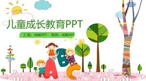 Children's growth education PPT template in cartoon illustration style