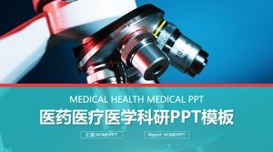 Medical science research PPT template with microscope background