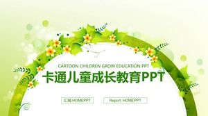Fresh green garland background child growth education PPT template