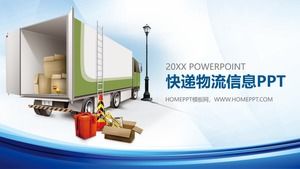 Plantilla PPT de la industria logística con camión contenedor y fondo de paquetería