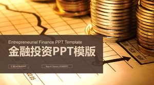 Financial investment PPT template with data chart and coin background