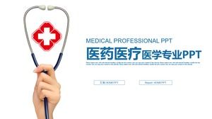 PPT template of hospital doctor holding stethoscope in hand