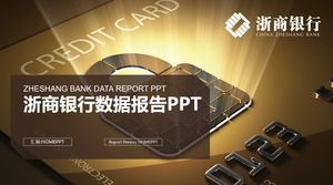 Modèle PPT de Zheshang Bank avec fond de carte de banque d'or