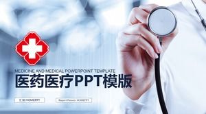 PPT template of hospital doctor work summary report on stethoscope background