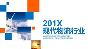 Air logistics PPT template on blue orange block background