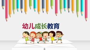Cartoon color pencil background child growth education PPT template