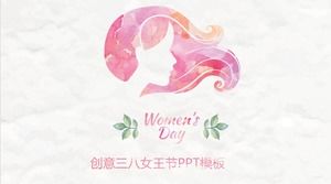 Szablon PPT z dnia 8 marca kobiet na tle avatar kobiety akwarela