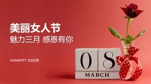 Template PPT dari Hari Wanita 8 Maret dengan latar belakang mawar segar
