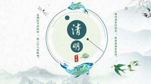 Templat PPT Festival Qingming Festival hijau yang elegan