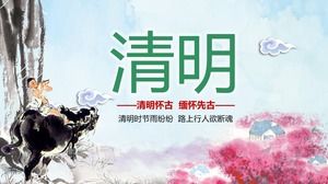 Modelo de PPT "Qingming Festival PPT" Harmonia do Alperce da Aldeia do Pastor "