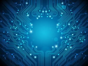 Tres imágenes de fondo PPT de circuito electrónico de línea punteada azul de alta definición