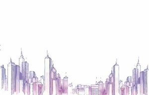 Watercolor city building PPT background picture