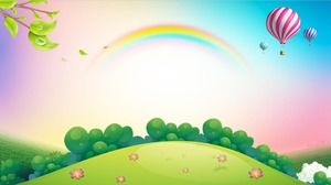 卡通彩虹森林熱氣球PPT背景圖片