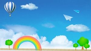 Imagem de fundo dos desenhos animados céu azul e nuvens brancas arco-íris PPT