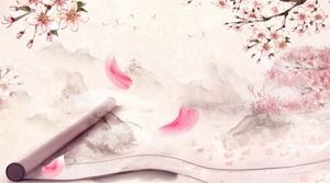 Gambar latar belakang PPT bunga persik merah muda yang indah