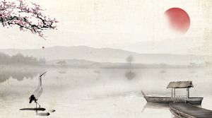 PPT background picture of classical ink plum boat