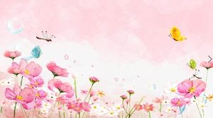 Pink beautiful watercolor butterfly dragonfly flower PPT background picture