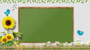 黑板上的向日葵藤蔓植物PPT背景图片