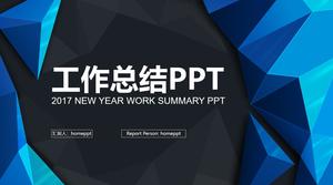 Blue solid polygon background work summary PPT template