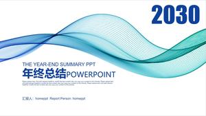 Blue elegant lines background year-end work summary PPT template