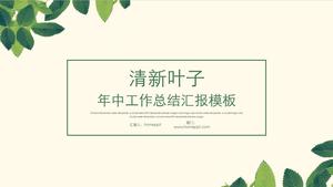 Plantilla de diapositiva de informe de resumen de trabajo con fondo de hojas frescas