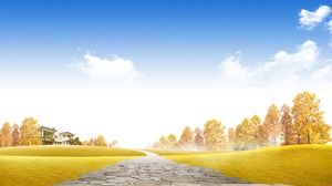 Blue sky and white clouds golden woods PPT background picture