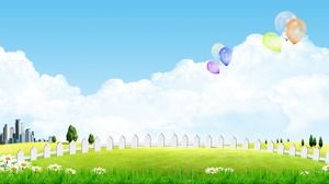 Six refreshing blue sky and white cloud grass PPT background pictures