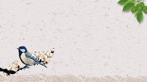 Immagine fresca del fondo PPT del fiore della prugna dell'uccello della foglia