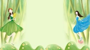 Four green watercolor illustration PPT background pictures
