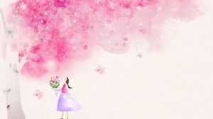 Gambar latar belakang PPT gadis di bawah pohon ceri yang indah