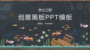 Blackboard hand drawn cartoon fish PPT courseware template