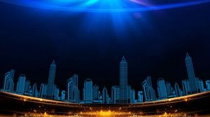 Immagine splendida blu del fondo della città PPT della luce stellare