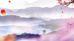Gambar latar belakang PPT paviliun pegunungan kelompok tinta yang indah