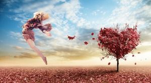 Beautiful girl falling leaves PPT background picture