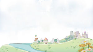漫画の町の建物のPPT背景画像