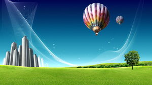Grass hot air balloon PPT background picture