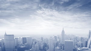 青いモノクロ都市建物PPT背景画像