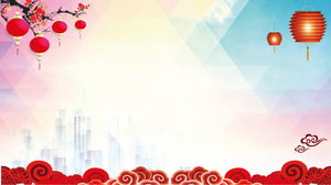 Фонарь сливы Xiangyun Весенний фестиваль Новый год PPT фоновый рисунок