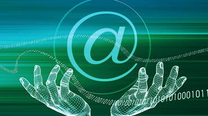 Green virtual gesture internet PPT background picture