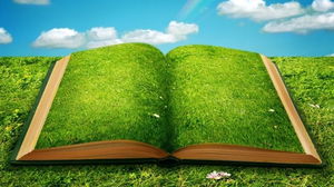 PPT background picture of books covered by green plants
