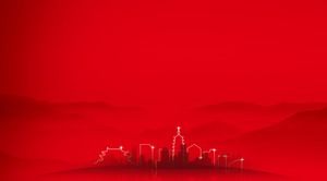 2つの赤いシンプルな建物のシルエットPPT背景画像