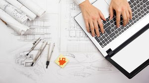 PPT background picture of architectural drawing laptop